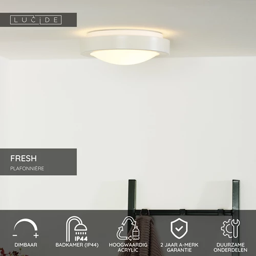 Lucide FRESH - Plafonnière Badkamer - Ø 27 cm - 1xE27 - IP44 - Wit - USP